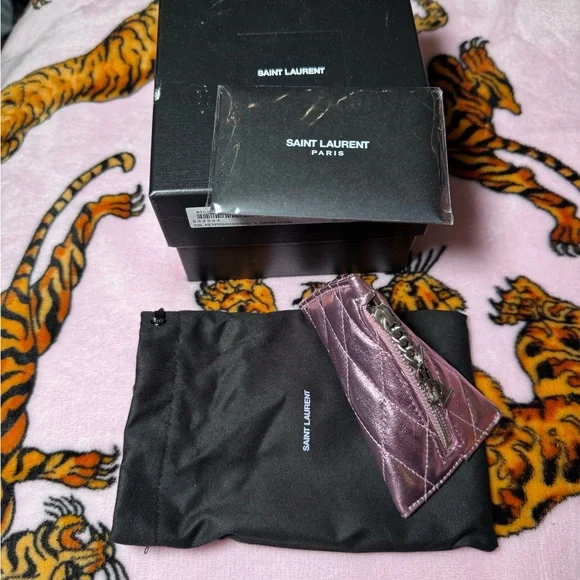 Saint Laurent Metallic Pink Quilted Key Pouch - Picture 1 of 3